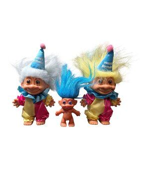 Vintage Russ Berrie Troll Dolls Clown Happy Birthday Themed